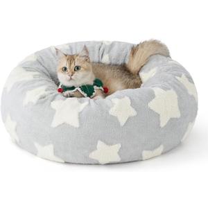 LE SURE Donut Small Dog Bed - Round Cat Sofa for Indoor Cats Anti-Anxiety Bed Gift for Pets, Washable Cute Modern Beds with Jacquard Shaggy Plush & Anti Slip Bottom, 20 Inch, Christmas Grey