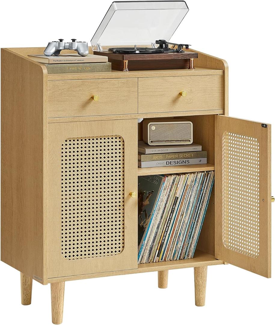 VASAGLE BOHOVEN Collection - Buffet Cabinet, Sideboard Storage Cabinet with Rattan-Like Doors and Drawers, Accent Cabinet, Adjustable Shelf, Boho Style, for Living Room, Oak Beige (1 Pack)