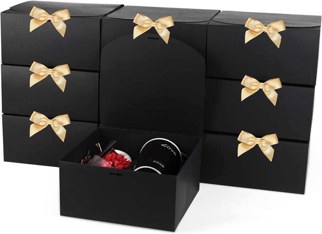 2 x YEEHONG Gift Boxes with Lids, 8x8x4 Inch Kraft Paper Gift Box with Ribbon, Bridesmaid Proposal Box for Wedding, Packaging, Present, Birthday, Cupcake (10 Pack)