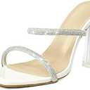 Baffoloo Womens's Clear Heels Rhinestone Straps Stiletto Kitten Heeled Sparkly Strappy Sandals size 8