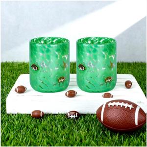 2026 Superbowl Party Supplies,Football Icon Juice Glasses - 2 Pcs Icon Glass Cups, Football Parties and Tailgate Events,Football Accessories Birthday Valentine'S Day Giftsa (Green, Football Icon)
