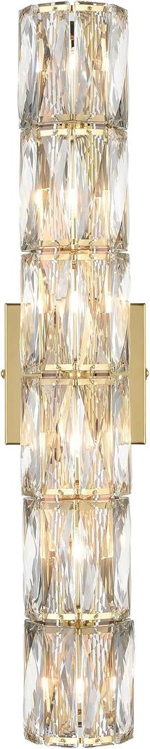 SAMTEEN 24-Inch Crystal Wall Sconce Gold Sconces Wall Lighting Mid-Century Modern 6-Light Luxury Brass Glass Wall Light Fixture for Bedroom Hallway Bathroom Vanity Light Fixtures