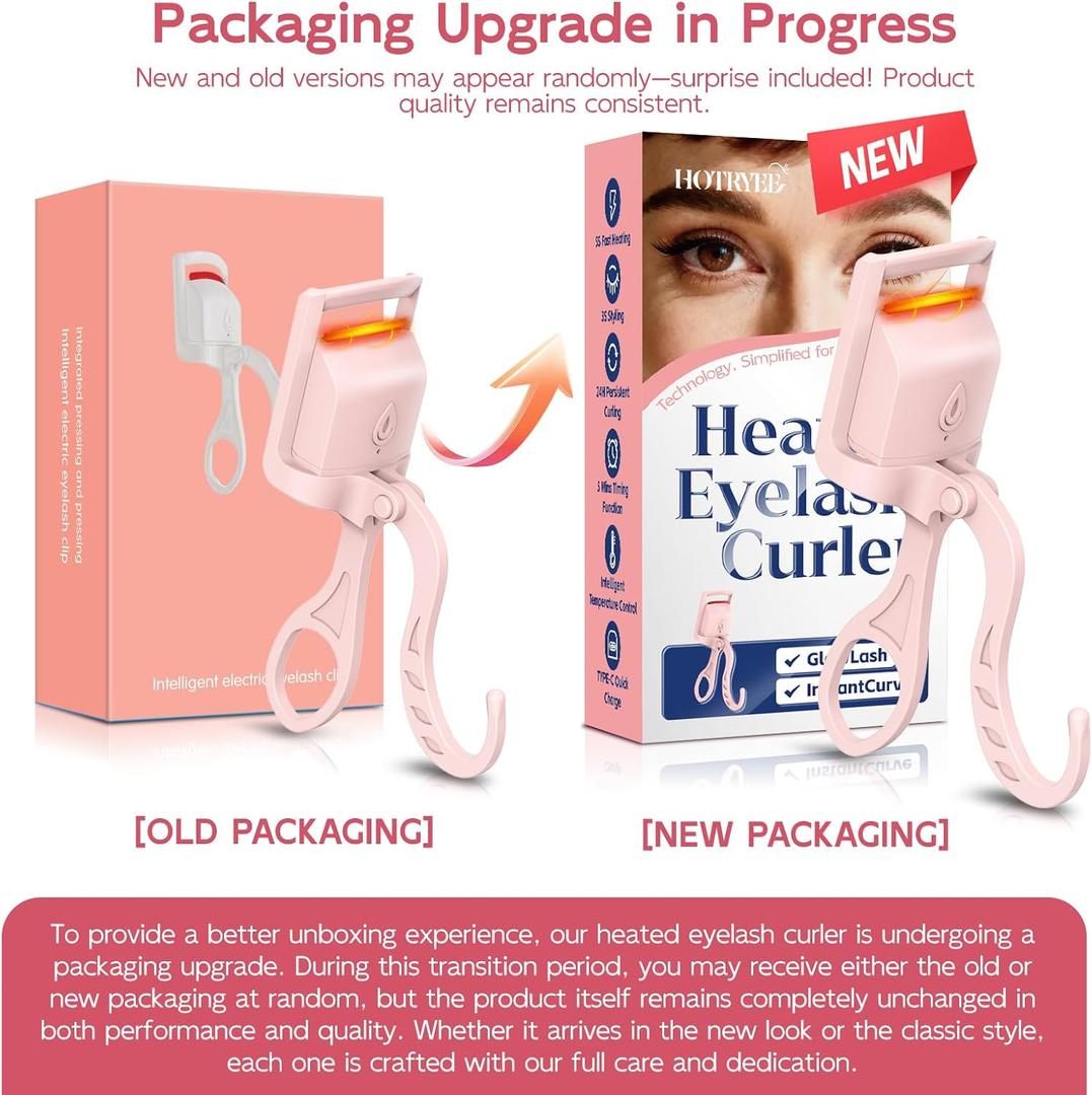 HOTRYEE Heated Eyelash Curler, 5s Fast Heating Electric Eyelash Curler, Safe Anti-Burn Eyelash Curlers with Silicone Pad, Type-C Quick Charge, Intelligent Temp Control, 24H Long-Lasting Curls (Pink)