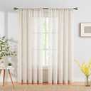 Linen Sheer Curtains for Bedroom 63inch Length Natural Semi Sheer Curtains for Living Room Kitchen Light Filtering Country Rustic Window Curtain Panels for Home Office Rod Pocket 52"W 1 Piar
