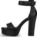 IDIFU IN5 Sabrina Black Heels Platform Block Chunky High Ankle Strap Heeled Sandals Sexy Wedding Party Dress Shoes for Women Open Toe Heels (Black Pu, 9)