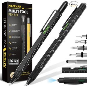 Father's Day Dad Gifts from Daughter Son Wife, 10 in 1 Multitool Pen, Gifts for Men Who Have Everything, Cool Gadgets for Men, Unique Tools for Dad (Black&black)