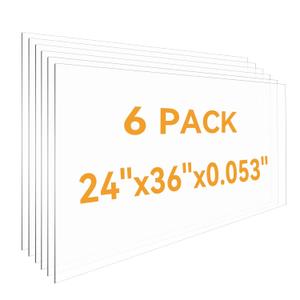 YDisplay 6PACK Plexiglass Sheets 2436",0.053'' Thick Clear Plastic Panel Transparent Plexi Glass Sheet for Art, Crafts, DIY Projects, Frames, Signs for Weddings and Parties