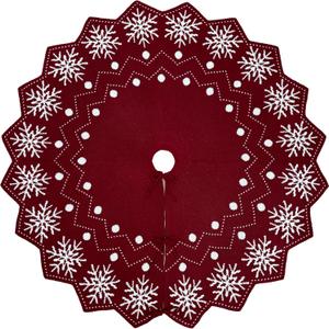 36-Inch Reversible Knit Tree Skirt with Christmas StarInspired Pointed Edge Border and Lace-Up Closures, Machine Washable Thick Acrylic Yarn, Burgundy & White