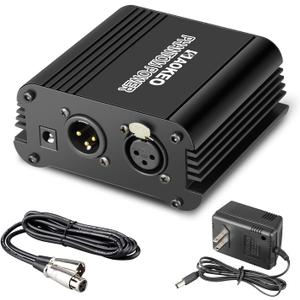 Aokeo 1-Channel 48V Phantom Power Supply with Adapter, Bonus+XLR 3 Pin Microphone Cable for Any Condenser Microphone Music Recording Equipment