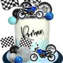21 PCS Racing Cake Topper with Blue Black Balls and Checkered Flag for Racing Theme Birthday Party Supplies