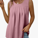 EVALESS Womens Tank Tops Summer Loose Fit Pleated Scoop Neck Camisole Tops for Women 2025 Trendy Sleeveless Flowy Blouses, Size: L