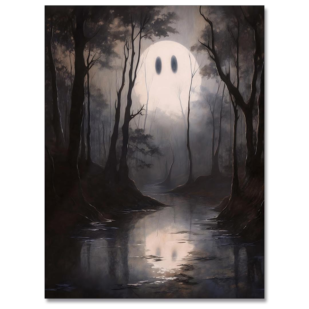 Halloween Decor Wall art Prints Dark Forest Ghost Ghost Poster art Holiday Art Gifts 16x24in Unframed