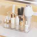 Delamu Hair Tool Organizer, Clear Acrylic Hair Dryer Holder with Detachable 3 Cups, Transparent Wave Design, Ideal for Makeup, Vanity, Bathroom countertop Organizers and Storage, as Christmas Gifts
