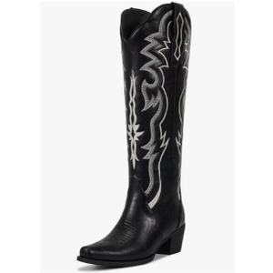 wetkiss Cowboy Boots for Women Knee High Cowgirl Tall Boots with Classic Retro Embroidered Chunky Heel Slip On Pointed Toe Womens Western Boots for Girls Ladies US, Size 8