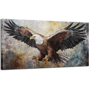 KLVOS Eagle Canvas Wall Art Vintage Flying Bald Eagle Pictures Motivational Animal Wildlife Canvas Prints Wall Decor Gallery Wraps Framed for Bedroom Living Room Office Decoration 24x48inch