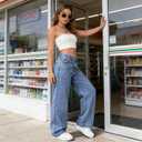 Women's High Waisted Straight Leg Jeans – Relaxed Fit Long Denim Pants for Casual Everyday Wear (Medium Blue,Large)