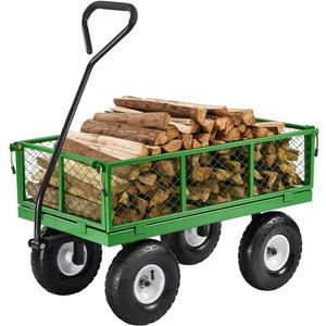 VEVOR 680 Lbs Steel Garden Cart on Wheels, Heavy Duty Garden Wagon Cart Pullable, Metal Outdoor Utility Yard Wagon Carts with 10" Tires, Mesh Removable Sides and 180Rotating Handle (Black+green)
