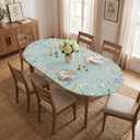 Horaldaily Spring Fitted Tablecloth 68 x 48 Inch Oval, Spring Daisy Tulips Lavender Floral Green Washable Table Cover Elastic Edged for Dinning, Picnic, Camping, Banquet