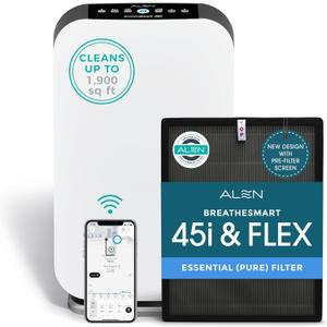Alen Air Purifier BreatheSmart 45i HEPA with Pure Filter for Large Rooms |1900 Sq. Ft.| Perfect for Bedrooms & Home Offices - Captures Dust + Pet Dander & Household Odors - White