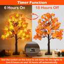 2 Pack 24 Inch Prelit Fall Maple Tree Decorations with 48 LEDs Timer Fall Battery Operated Lighted Artificial Pumpkin Acorn Light Up Maple Tree for Thanksgiving Harvest Table Home Indoor Decor (Classic Style 3)