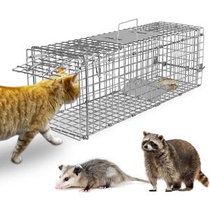 Live Animal Cage Trap 23.5" x 7.7" x 7.2" Collapsible Humane Live Animal Cage Trap, Humane Live Trap Cage for Small Size Stray Cat, Raccoon, Rabbits, Groundhog, Squirrel, Mole, Chipmunk (Under 4.4lbs)