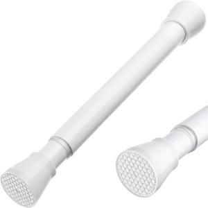 MEXAU White Tension Rod 16 To 26 Inch Spring Curtain Rod Adjustable Tension Curtain Rods No Drilling Short Tension Rod Extendable Small Spring Tension Curtain Rod for Closet Cupboard Bars Refrigerator, White 1-p