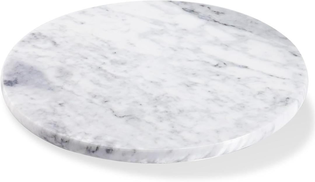12" Mable Lazy Susan, 100% Natural Marble Round Tray with Silent Rotating, Kitchen Turntable Storage Turner Revolving Cake Leveler Spinner for Cupcake, Food, Seasoning