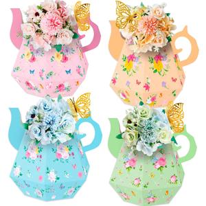 12PCS Tea Party Decorations Flower Boxes Centerpieces plus 12PCS Butterflies Princess Birthday Teapot Table Baby Shower Decor (Assembly Needed