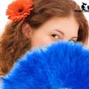 FANSOF.FANS Marabou Feather Hand Fan 45cm, Fancy Dress Wedding Party Favour Gift Outdoor Vintage Dance Photoshoot (Dark Blue)