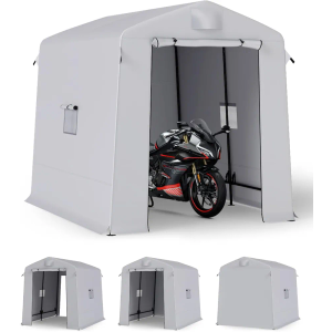 Portable Shed Outdoor Storage Shelter, 6x8x7 ft Instant Waterproof Storage Tent Sheds with Roll-up Zipper Door and Ventilated Windows for Motorcycle, Bike, Garden Tools(Grey)