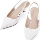 JENN ARDOR Slingback Heels for Women Low Heels Dress Shoes Kitten Pumps Dressy Heeled Sandals Wide Width Fashion Casual Shoes (9.5, Cream White/Pu)