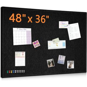DOLLAR BOSS Large Bulletin Board 48" x 36" Foldable Felt Cork Board, Decorative Pin Board for Wall 4' x 3' Photo Display Board for Halloween Christmas Decor Office Home School with 20 Pins, Black