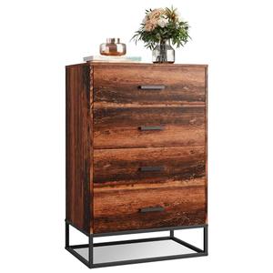 WLIVE Wood Dresser for Bedroom with 4 Drawers, Chest of Drawers, Tall Dresser Drawers with Sturdy Metal Frame for Hallway, Living Room, Closet, Brown Oak