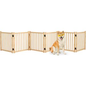 Wooden Freestanding Pet Gate Indoor, Nature Wood Dog Gates for Doorways, No-Painted Pet Fence for Stairs, 23" Height-6 Panels