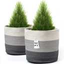 Hallops Woven Planter Basket - Indoor Plant Basket for Flowers Herbs Succulents - Multi-Use Storage Organizer - Set of 2 - White and Grey - Stylish and Versatile Design