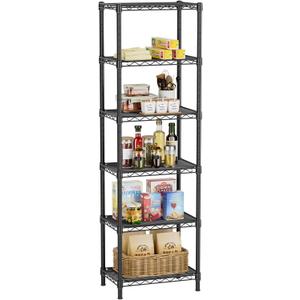 6 Tier Adjustable Storage Shelves Narrow Mesh Gaps Metal Utility Shelf Wire Shelving Unit Organizer Rack for Home Kitchen Office Bathroom Pantry Room10 D x 16" W x 60" H Black