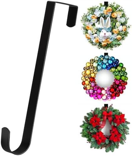 ZYSUN 12” Wreath Hanger Over the Door Hooks, Non Scratch Wreath Door Hanger Hooks for Hanging Welcome Sign, Metal Wreath Hangers for Front Door Décor, Thin Door Hanger for Easter Halloween Home Decoration