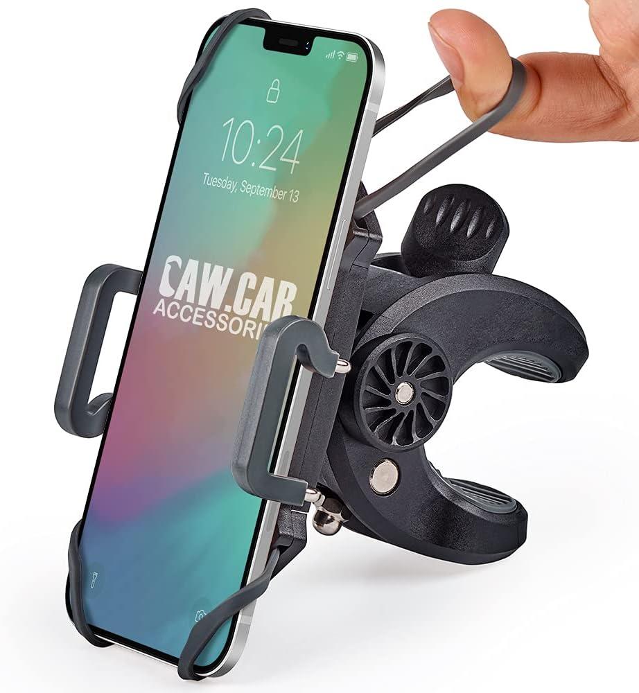 CAW.CAR Accessories Bike & Motorcycle Phone Mount - for iPhone 17 (16, Xr, SE, Plus/Max) or Any Cell Phone - Universal Handlebar Holder for ATV, Bicycle or Motorbike. +100 to Safeness & Comfort
