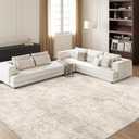 Art&Tuft Washable Rug, Ultra Thin Anti-Slip Backing Abstract 9x12 Rug, Low Pile Stain Resistant Rugs for Living Room, Foldable Machine Washable Area Rug (TPR53-Beige, 9'x12') (9' x 12' (Rectangular))