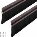 Frienda 2 Set Door Brush Bottom Sweep Brush Weather Stripping Aluminum Door Seal with Screws for Gaps up to 1 Inch, for Home, Commercial Gate, Fill Gaps Dust, Debris (1 x 36 Inch,Brown)