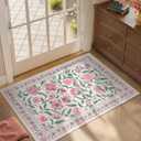 Collive Washable Entryway Rugs 2 x 3, Pink Spring Floral Rug Vintage Boho Kitchen Mats Non Slip, Soft Cute Modern Girly Indoor Mat Ultra-Thin Stain Resistant Carpet for Bathroom, Bedroom, Nursery