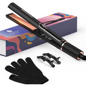 MiroPure Flat Iron Hair Straightener, 1 Inch Titanium Plates Hair Straightener with 15S Heat-up, Professional MCH Ceramic Negative Ion Hair Iron Dual Voltage for Women Hair with Auto Shut-Off (Black)