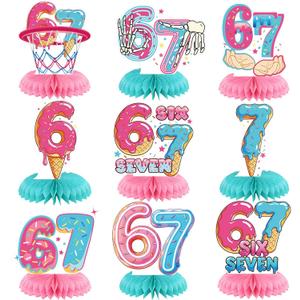 6 7 Birthday Decorations Donut Ice Cream Theme Six Seven Honeycomb Centerpieces Funny 67 Meme Party Table Decor for Kids Teens Adults Meme Lovers Viral Six Seven Birthday Party Supplies