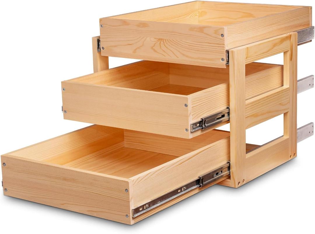Mulush Pull Out Drawers For Cabinets, 23''W21''D19''H Soft Close Slide Out Wood Shelves Storage Organizer for Kitchen, 3-Tier, Finished, Heavy-Duty, Bottom Assembly