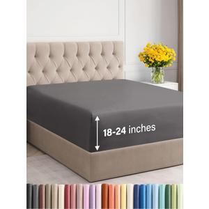 Extra Deep Full Fitted Sheet - Hotel Luxury Single Fitted Sheet Only - Easily Fits 18 inch to 24 inch Mattress - Ultra Soft, Wrinkle & Fade Free w/Extra Deep Pockets - Breathable & Comfy - Dark Grey (07 - Dark Grey)