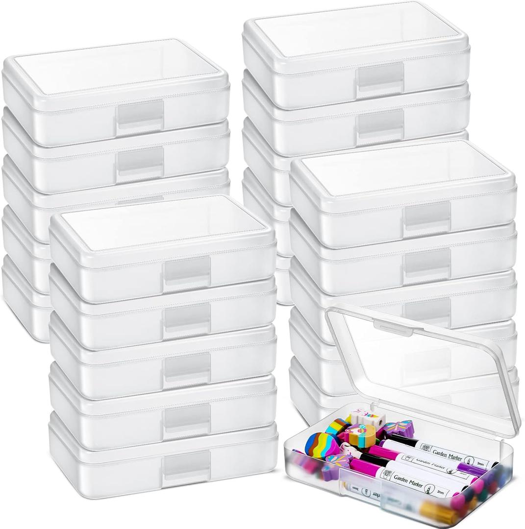 Zhehao 20 Pack 8''x5.5''x2'' Large Clear Pencil Boxes for School Bulk Plastic Pencil Case with Lid Stackable Crayon Storage Box Organizer for Kids School Supplies Classroom Stationery(White)