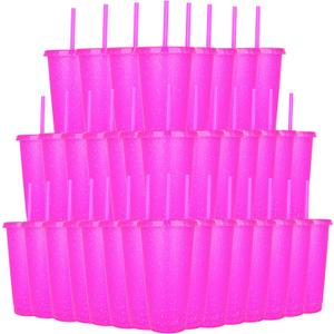 Suertestarry 36 Pack Plastic Reusable Cups 24oz Bulk Tumblers with Lids and Straws for Adults Kid Women Party, Smoothie Cups for Iced Coffee Travel Cup (Rose)