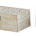 Deco 79 Mango Wood Floral Handmade Decorative Box Decorative Keepsake Boxes with Hinged Lid, Set of 3 Storage Boxes 8", 10", 12"W, White