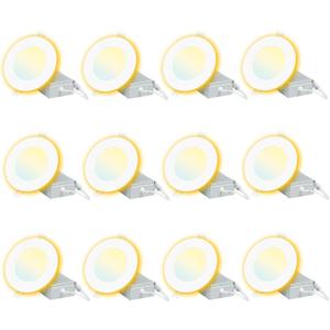 12 Pack White Recessed Lighting with 4 Inch Night Light, 2700K-5000K Selectable, Canless Wafer Light 9W, 120V, 750LM, Dimmable, ETL FCC