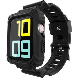 2 x ExoGuard Designed for Apple Watch Bands 42mm 44mm Series with Case, Sports Style Replacement Band Strap Shockproof with Bumper Case fits iWatch Series 7/6/5/4/3/2/1/SE - Black